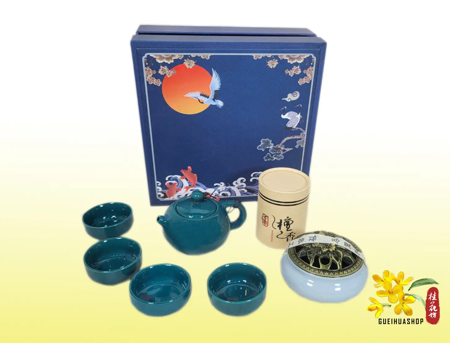 檀香茶道六件套組(雕花蓋香爐) - 桂花坊茶具藝品